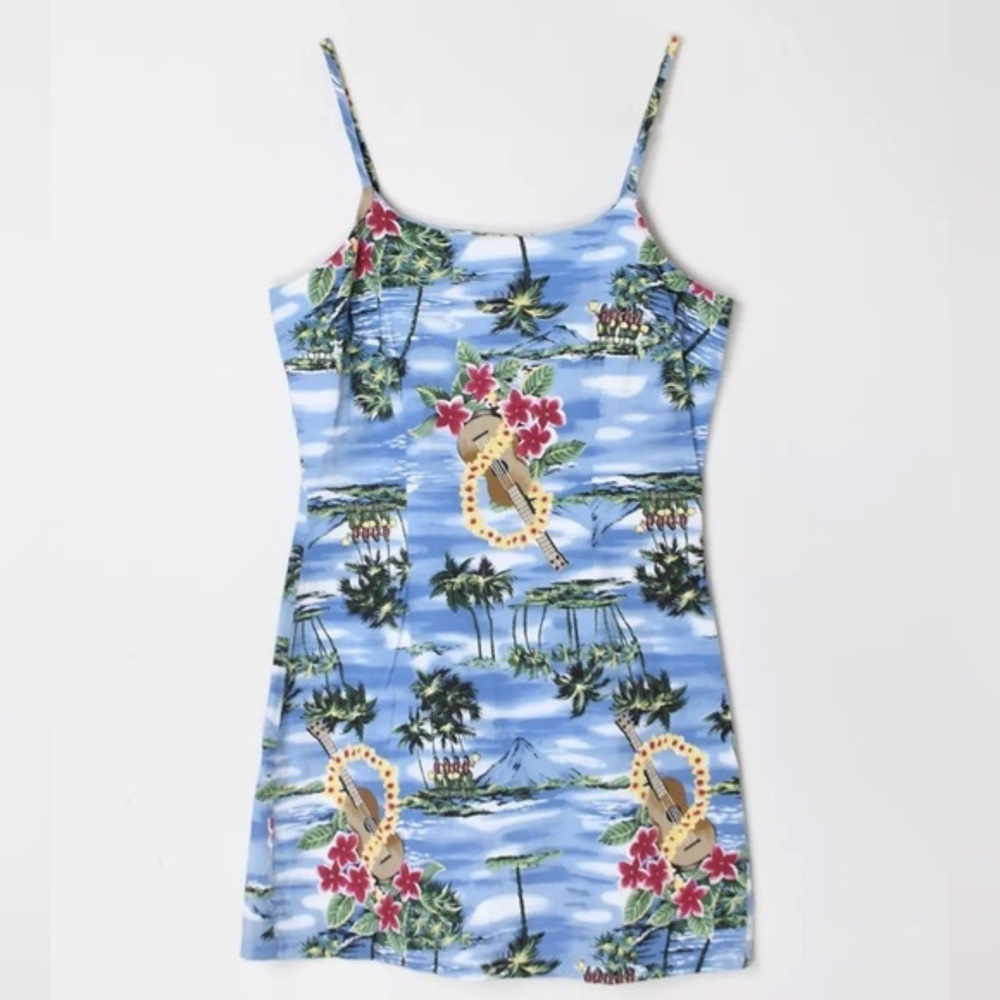 Vintage Y2k Tropical Printed Spaghetti Strap Mini Dress